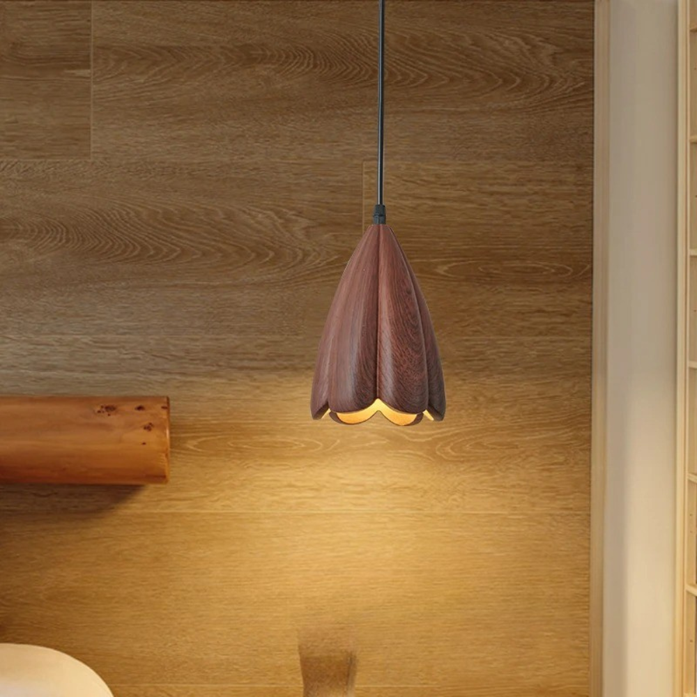 NordLume Lampe | Moderne Pendelleuchte aus Walnussholz in Braun, skandinavischer Stil