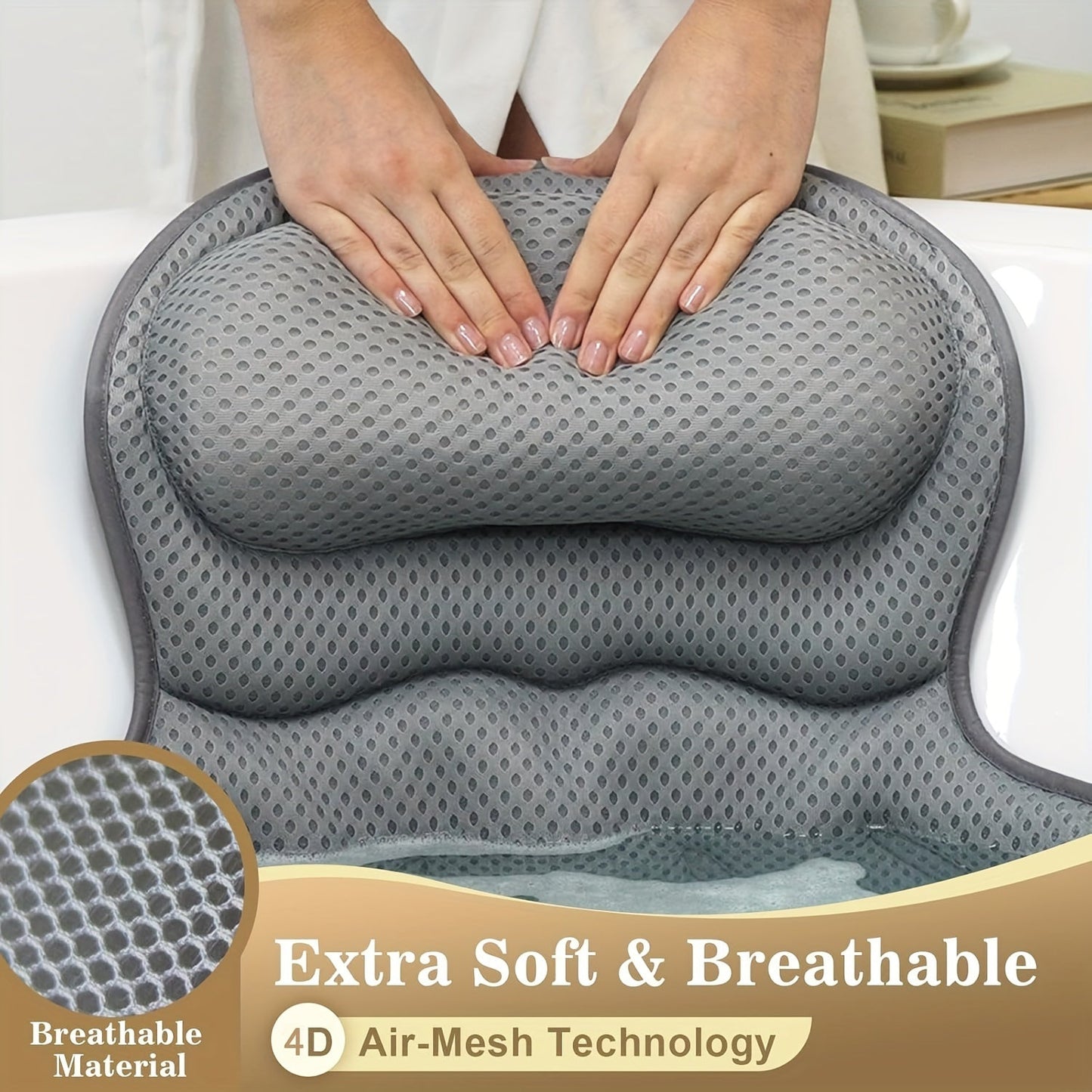 BathCloud 4D Badekissen | Ergonomisches Nacken- & Rückenstützkissen mit Anti-Rutsch-Saugnäpfen
