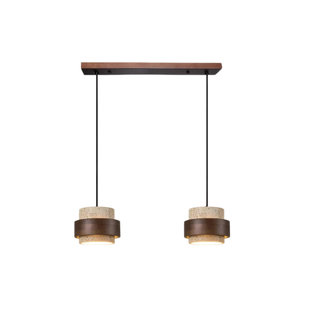 Vira Sabi | Pendelleuchte aus Travertin und Holz im Wabi-Sabi-Stil