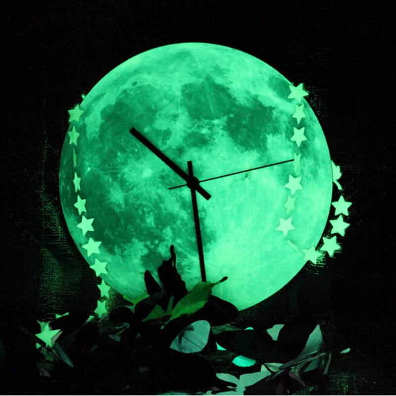 Lunaris Glow | Glow-in-the-Dark Mond-Wanduhr | Leuchtendes Wanddesign für Tag & Nacht