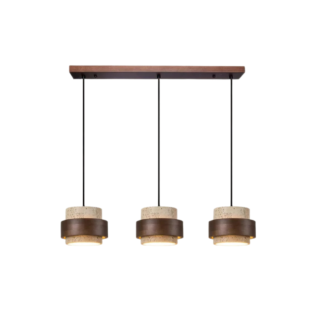 Vira Sabi | Pendelleuchte aus Travertin und Holz im Wabi-Sabi-Stil