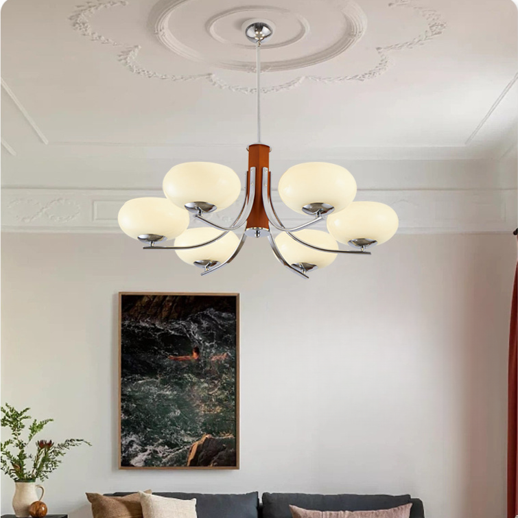 Lunaro | Bauhaus Kronleuchter mit 3/5 Opalglas-Köpfen
