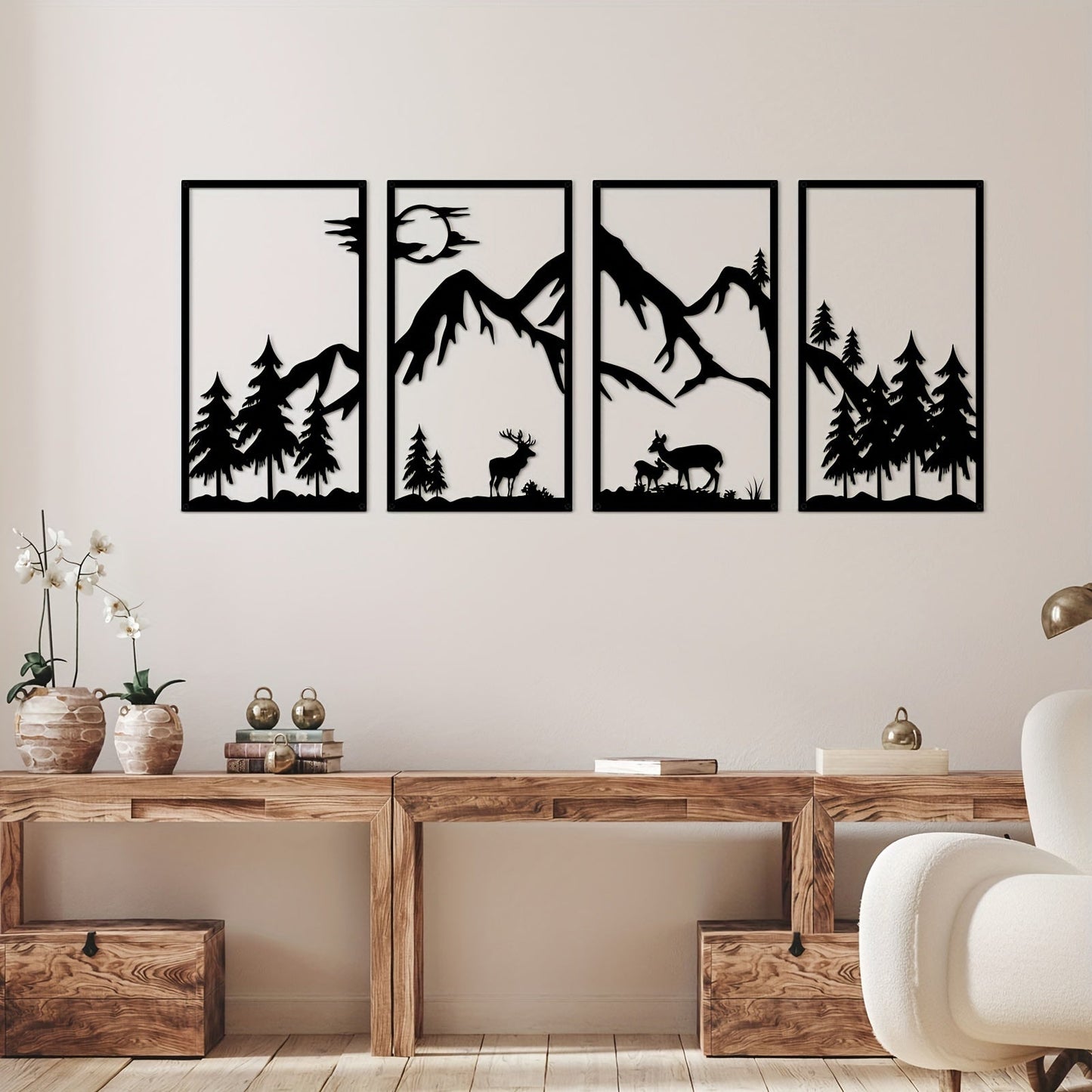 WildMont Vista | Metall-Wanddeko mit Berg- & Wildtiermotiv