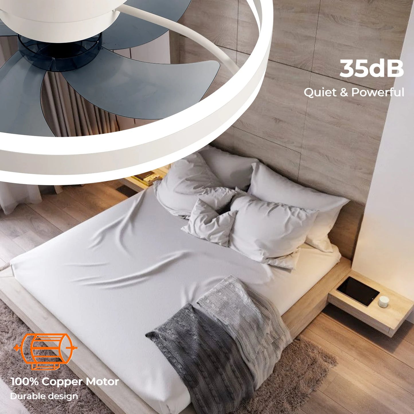 Iralis Flow | dimmbarer Deckenventilator mit LED-Beleuchtung und Fernbedienung, 6 Geschwindigkeiten