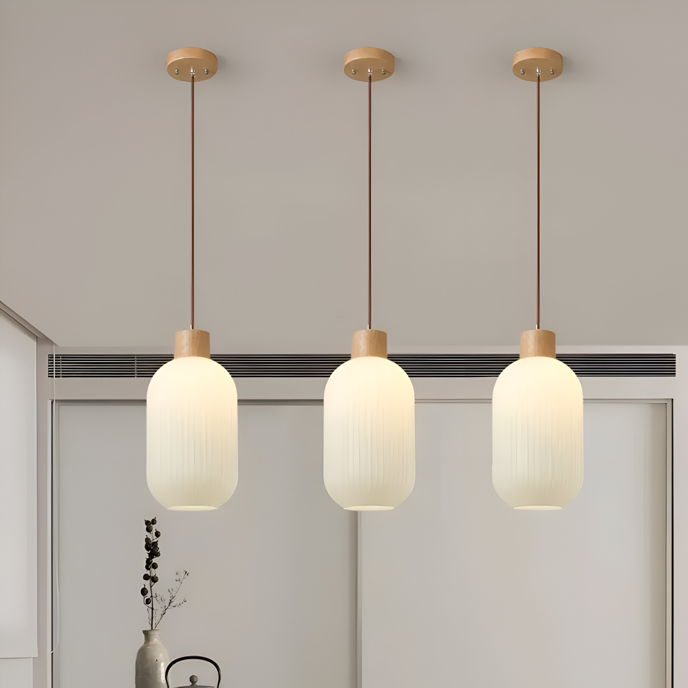 AkariLuxe Pendelleuchte – Elegante Hängelampe aus weißem, geripptem Glas im japanischen Stil