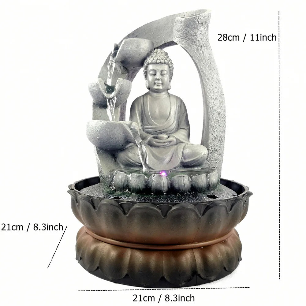 VividSerenity Brunnen | Buddha-Tischbrunnen mit LED-Beleuchtung für Entspannung & Deko