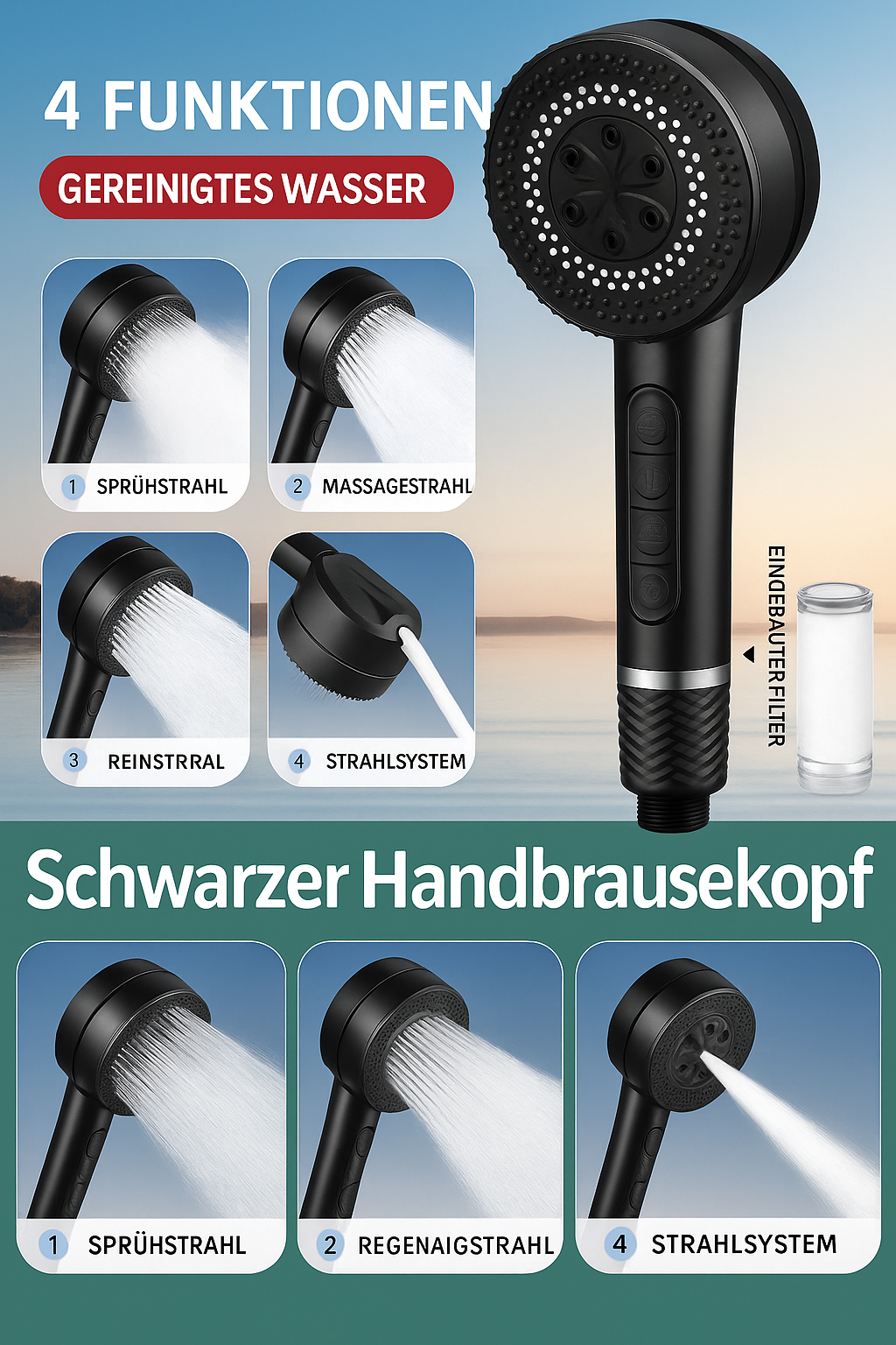 AquaJet Power douchekop | Hogedruk handdouche met 5 straalsoorten