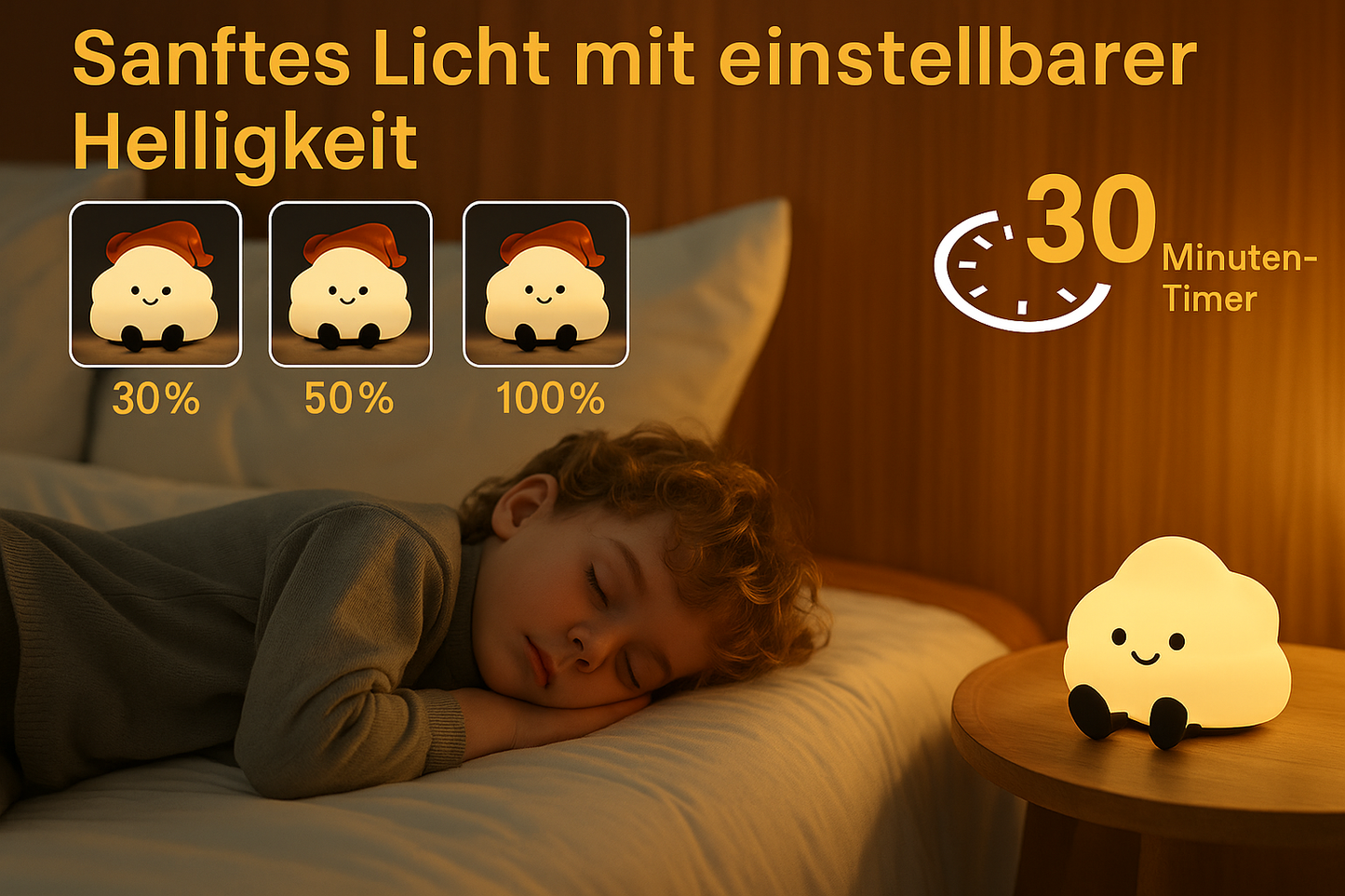 Nuvia Lumo | USB-oplaadbare LED-bedlamp in de vorm van een wolk met touchdimmer