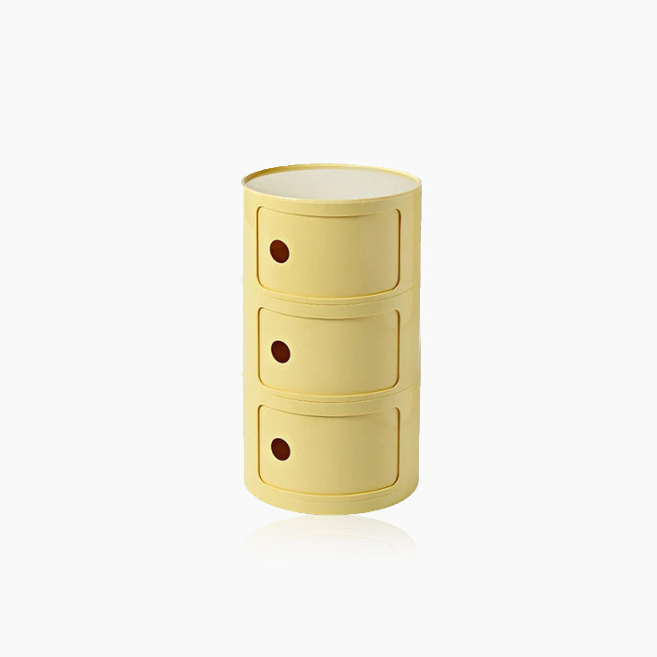 Nera Krog | Fassförmiger Design-Beistelltisch mit Holzablage