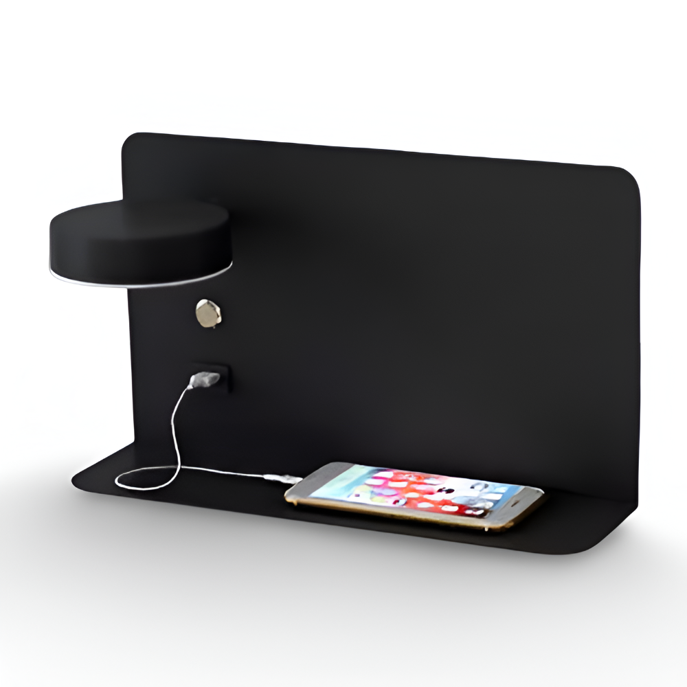 DualDelight Wandleuchte | Aluminium LED Nachttischlampe | Mit Regal & USB-Ladeanschluss