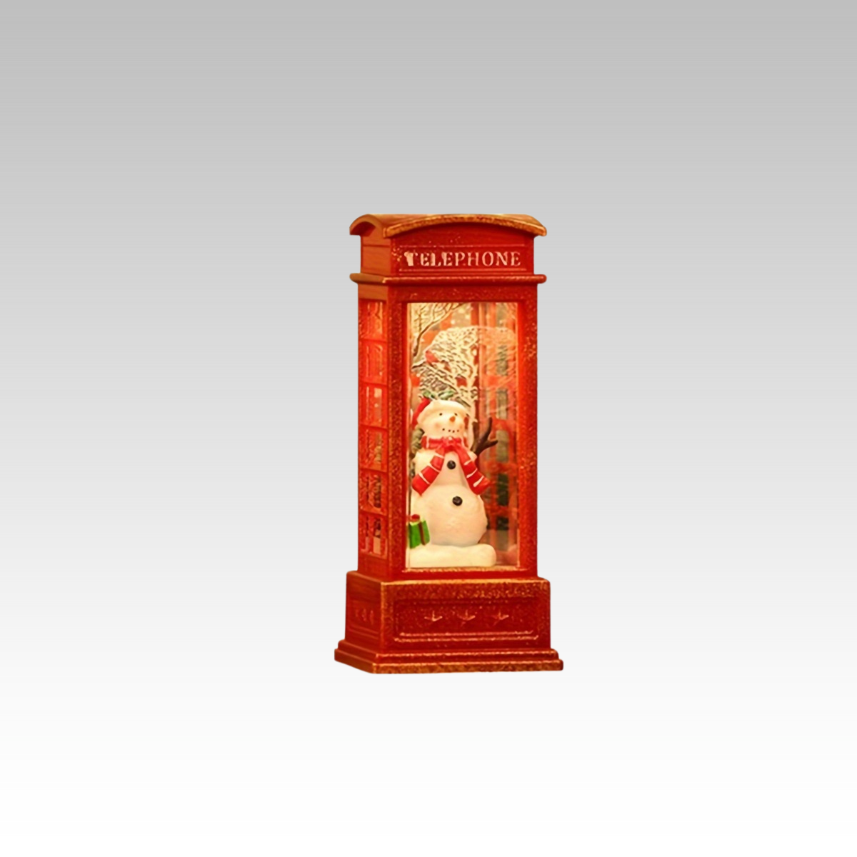 Weihnachts-Telefonzelle Dekoration | LED Beleuchtung mit Weihnachtsmann & Schneemann | Batteriebetrieben & kabellos