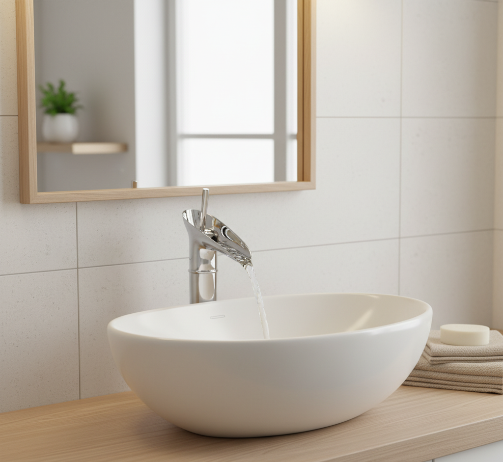 Cascade Vintage waterval wastafelkraan | Antieke messing mengkraan met enkele hendel