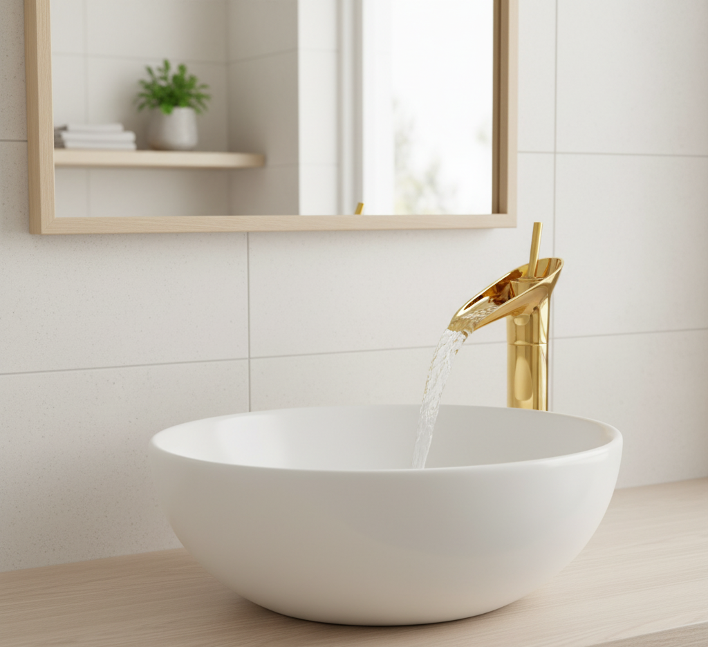 Cascade Vintage waterval wastafelkraan | Antieke messing mengkraan met enkele hendel