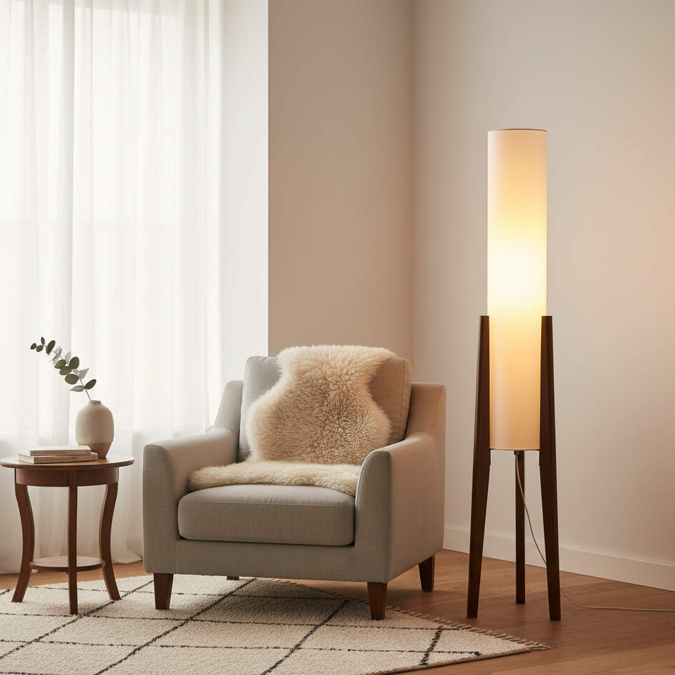 Lunara | Massivholz-Stehlampe aus Walnuss mit LED-Licht