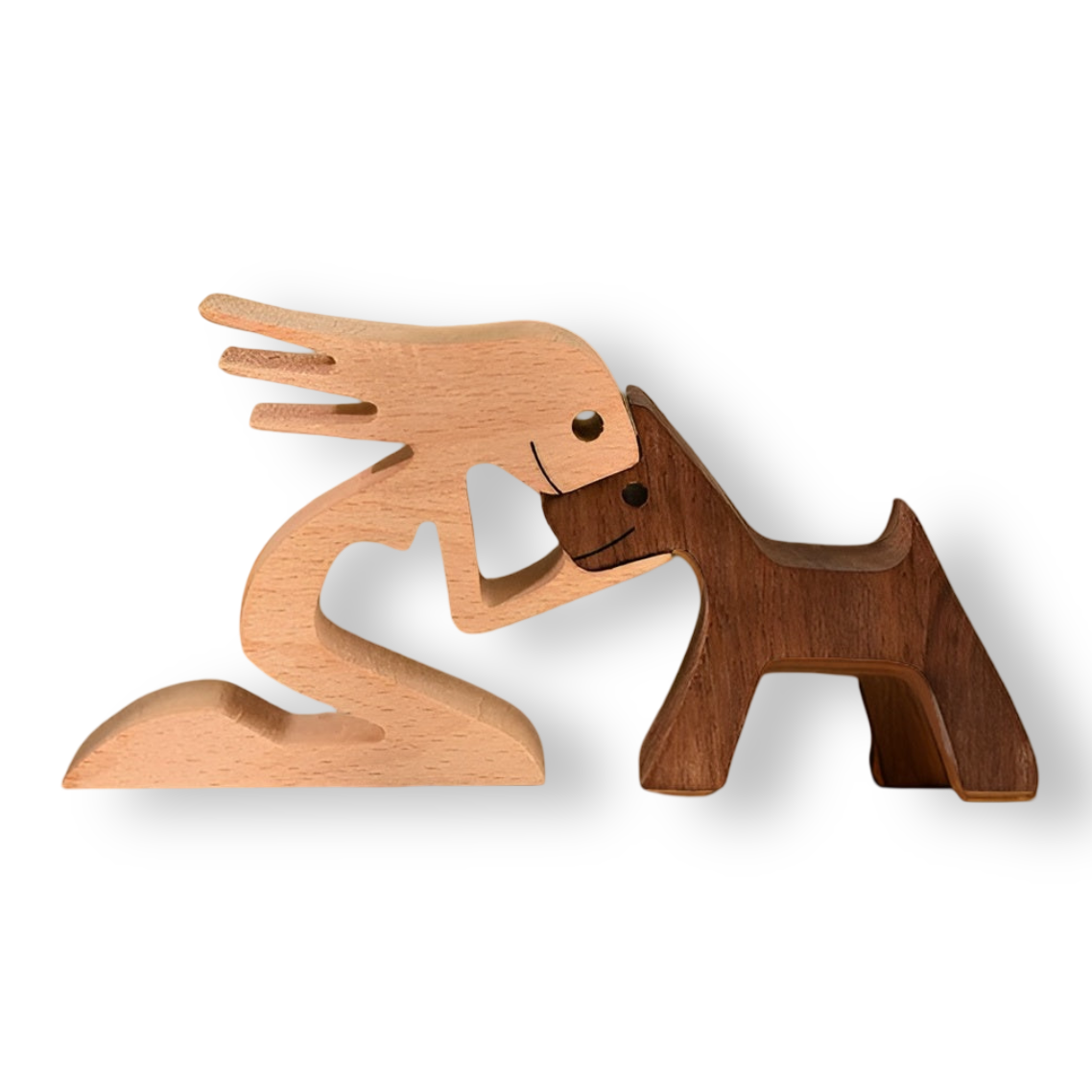 Paws of Love – Handgefertigte Holzskulptur von Hund & Mensch | Symbol ewiger Verbundenheit