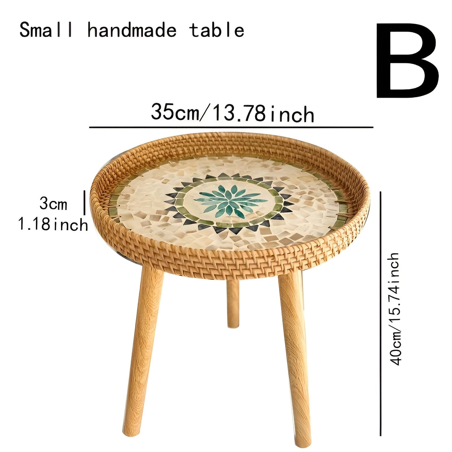 Scandi Couchtisch – Runder handgefertigter Rattan Couchtisch aus Holz im nordischen Design