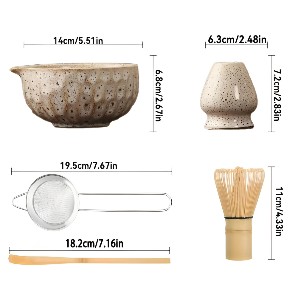Matcha Set 5 Teilig | Handgefertigte Keramikschale | Japanisches Teeservice | Mit Bambus Zubehör