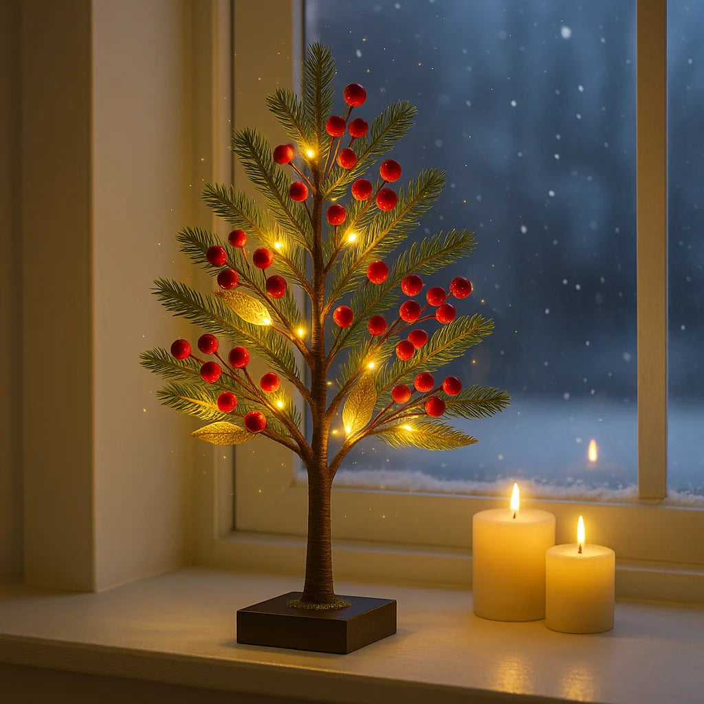 Roter Beerenblütenbaum | LED-bonsai met warmwit licht | flexibel vormbare decoratieve boom voor thuis & cadeau-ideeën