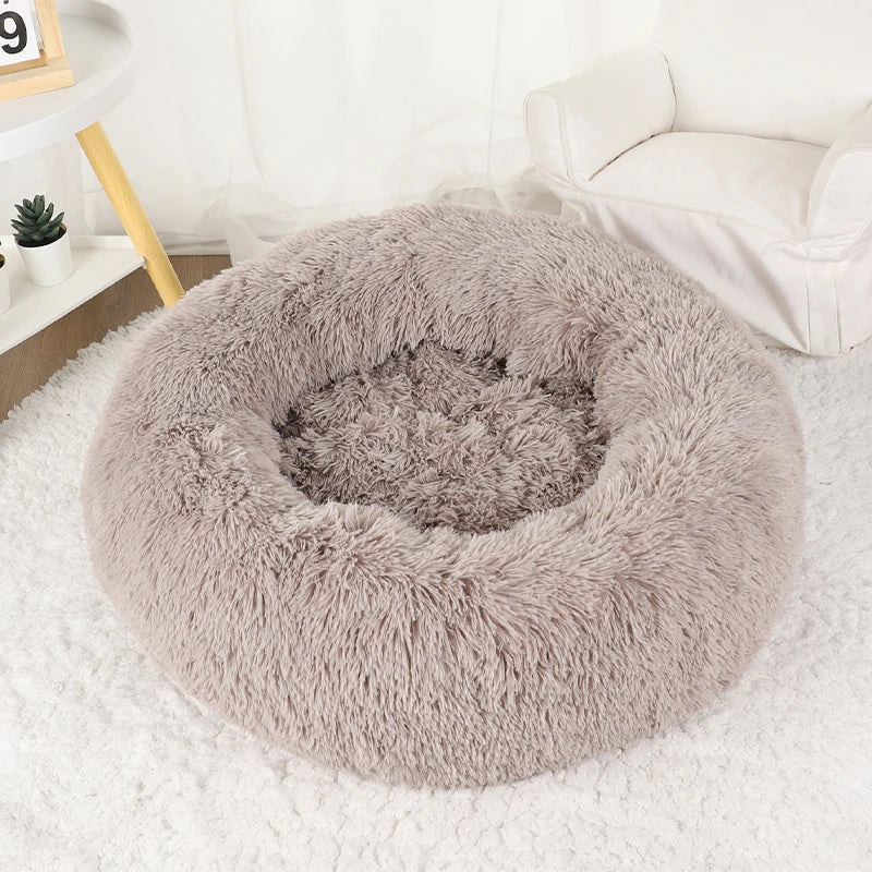 Fluffy Donut Bett für Hunde & Katzen | Plüsch | Anti-Stress | Waschbarer Bezug | 3 Größen