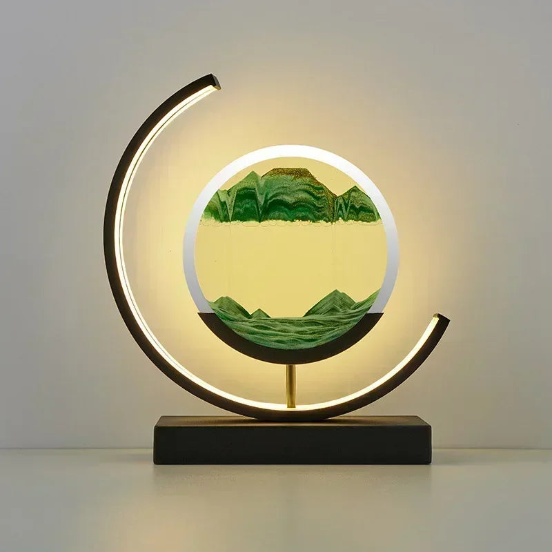 Soluna Drift | LED-Tischlampe mit bewegtem Sandbild & 3D-Stundenglas-Effekt