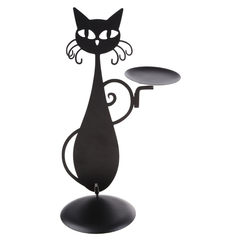 Noctura Catlight | Zwarte metalen kaarsenhouder in de vorm van een kat