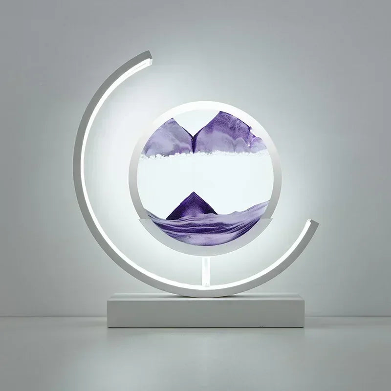Soluna Drift | LED-Tischlampe mit bewegtem Sandbild & 3D-Stundenglas-Effekt