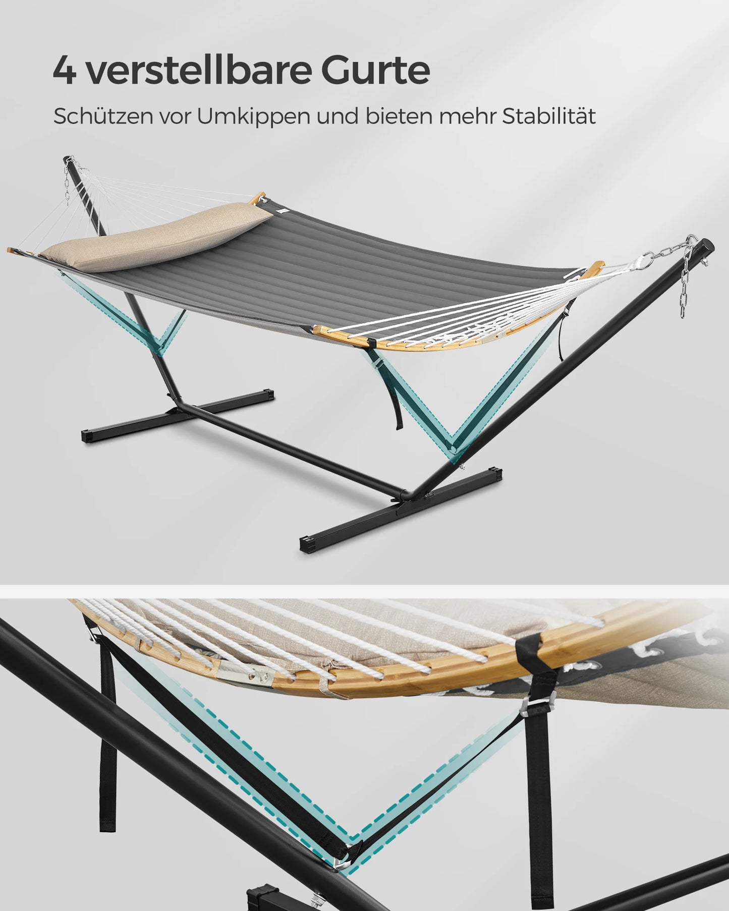 Solvara Luno | Gepolsterte Hängematte mit Metallgestell und Tragkraft bis 200 kg