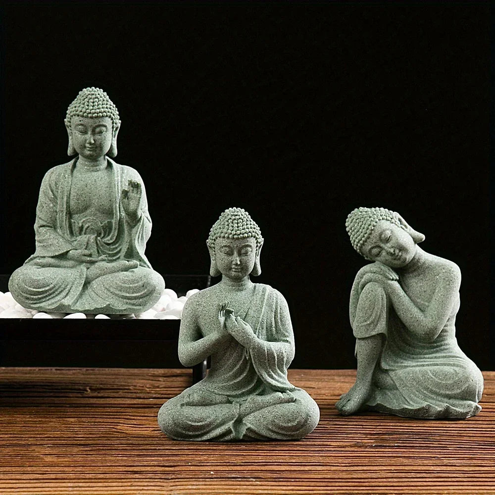 Brunno Figur | Zen-Buddha aus grünem Sandstein für Tisch & Aquarium