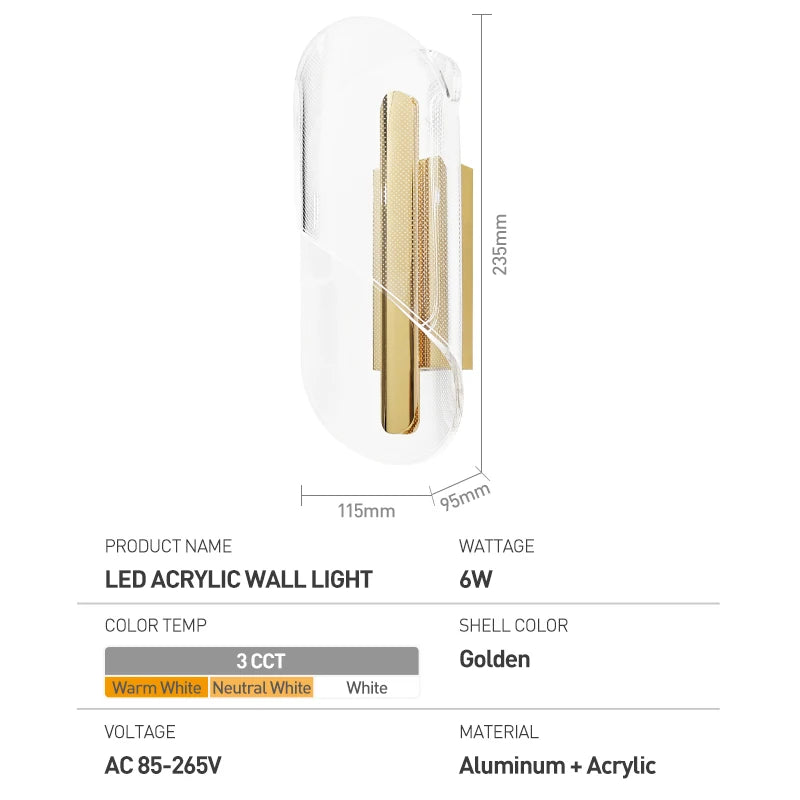 Lirien Alva | Nordic-stijl acryl LED wandlamp voor slaapkamers en woonruimtes