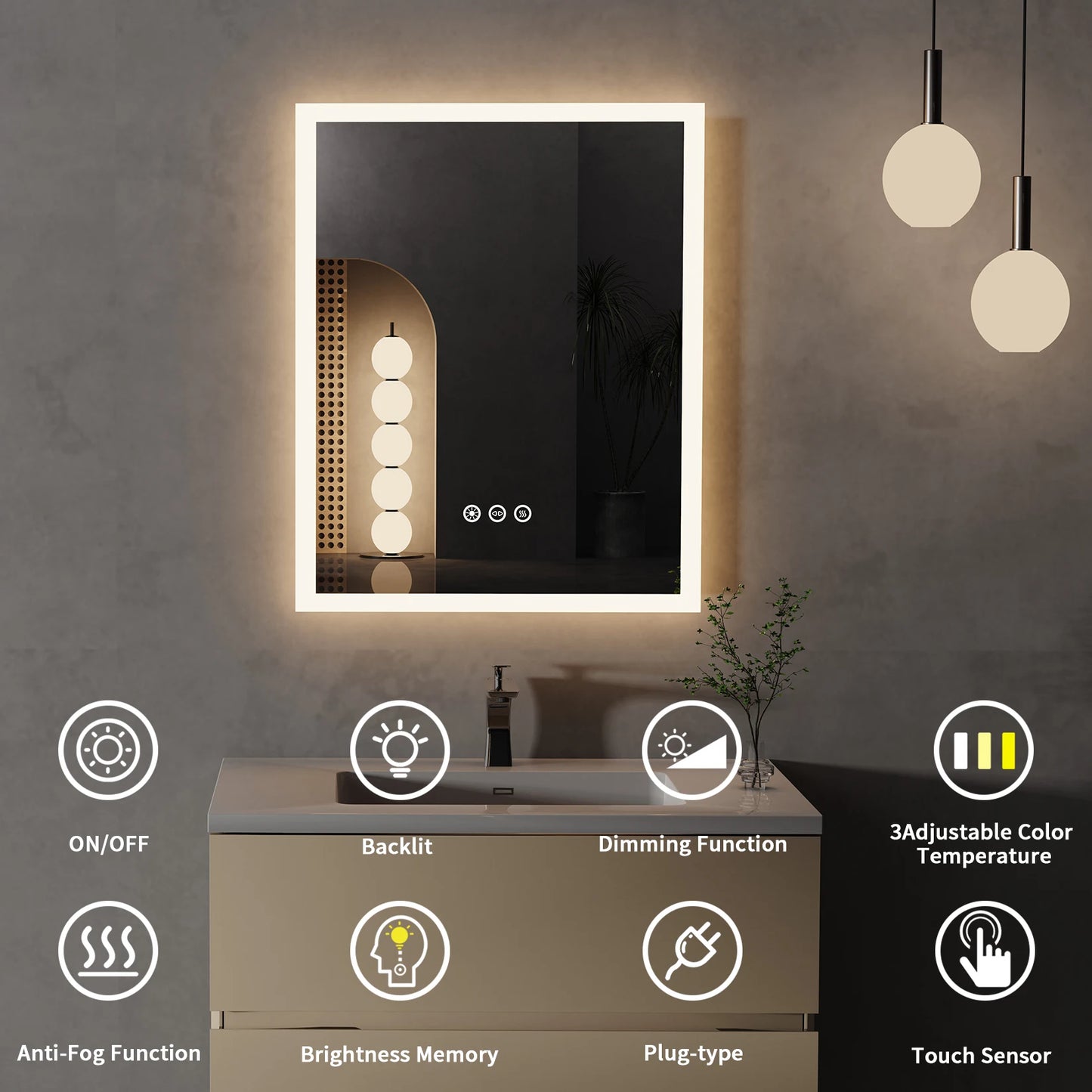 Clario Forme | LED Badspiegel 40x50 cm mit Antibeschlag & Touch-Memory-Funktion