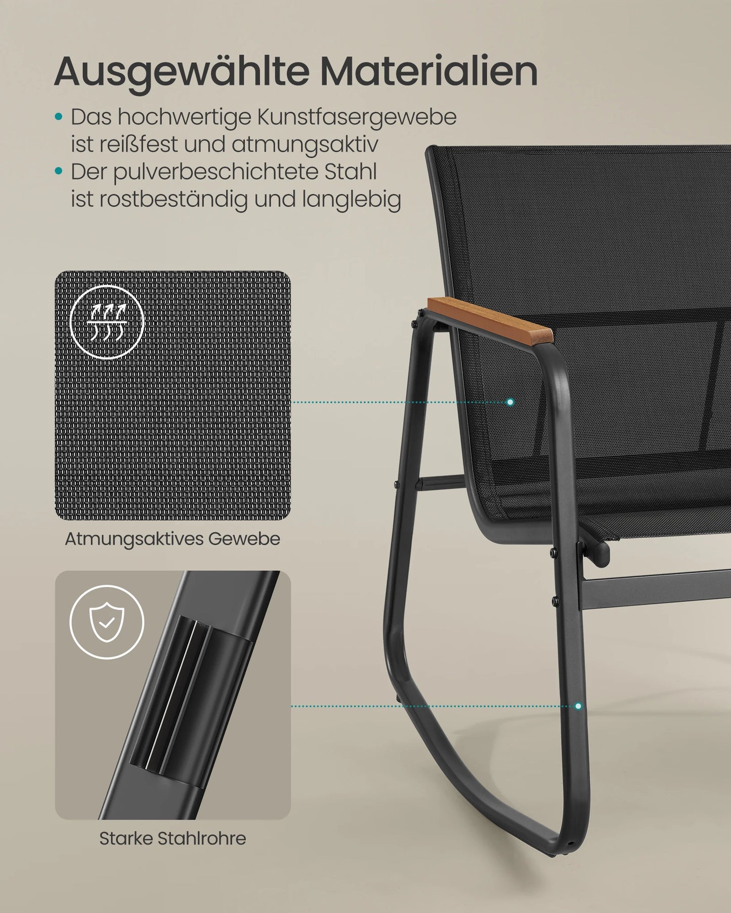 Elaro Brisa | 4-teiliges Balkonmöbel-Set mit Schaukelstühlen & Tisch in Schwarz