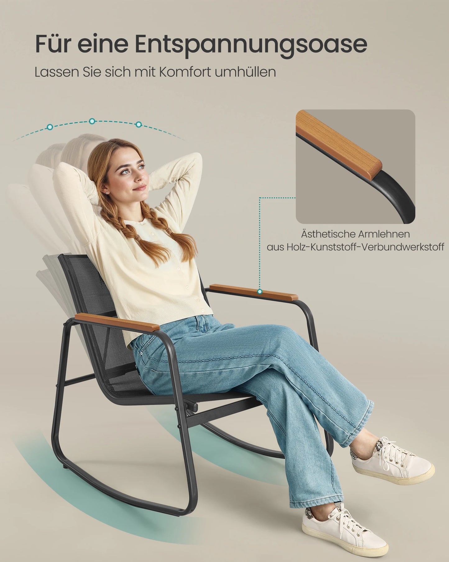 Elaro Brisa | 4-teiliges Balkonmöbel-Set mit Schaukelstühlen & Tisch in Schwarz