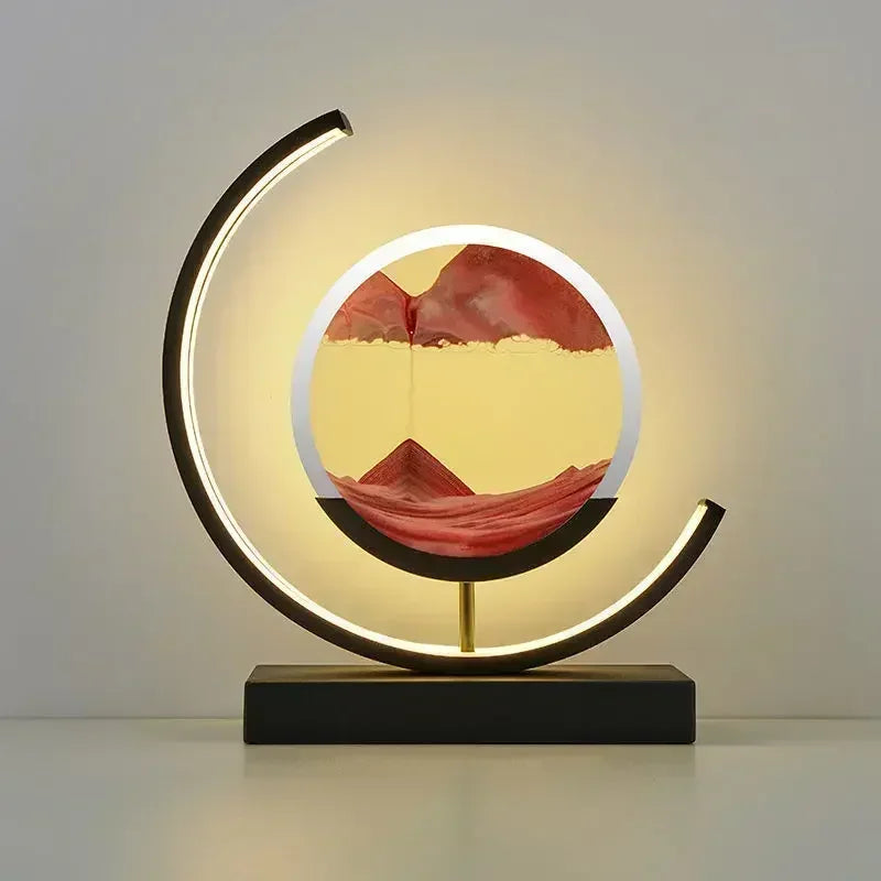 Soluna Drift | LED-Tischlampe mit bewegtem Sandbild & 3D-Stundenglas-Effekt