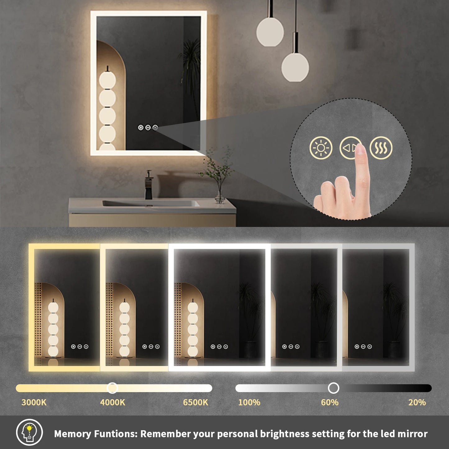 Clario Forme | LED Badspiegel 40x50 cm mit Antibeschlag & Touch-Memory-Funktion