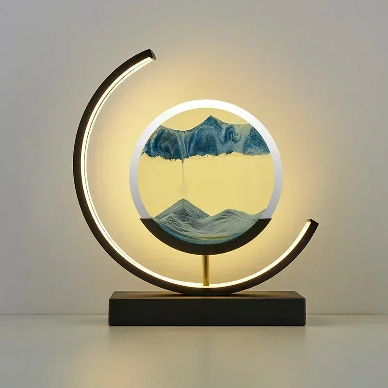 Soluna Drift | LED-Tischlampe mit bewegtem Sandbild & 3D-Stundenglas-Effekt