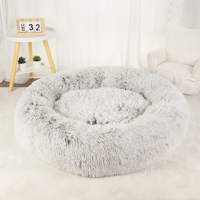 Fluffy Donut Bett für Hunde & Katzen | Plüsch | Anti-Stress | Waschbarer Bezug | 3 Größen