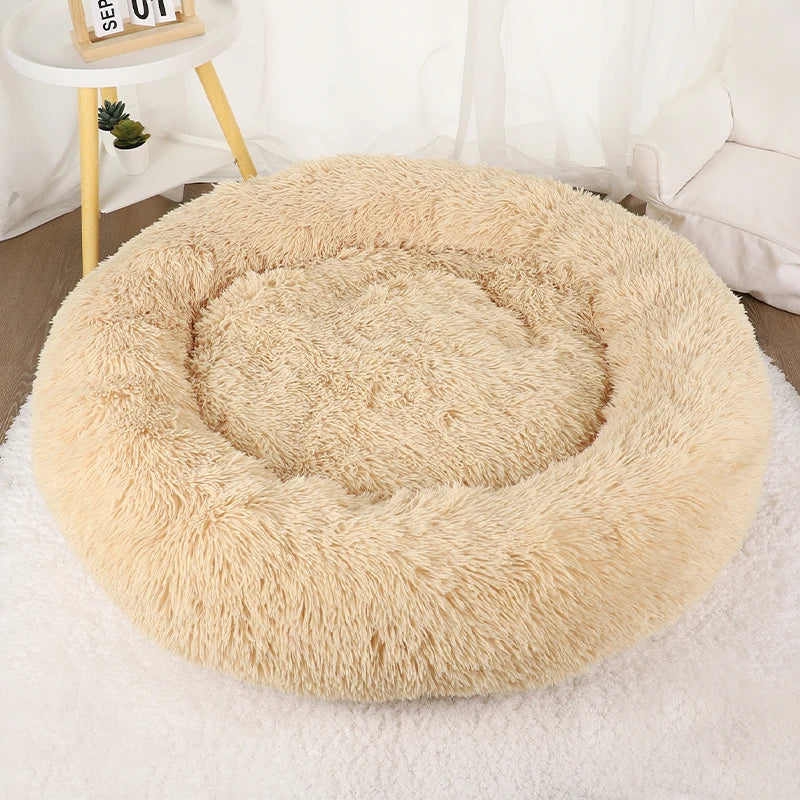 Fluffy Donut Bett für Hunde & Katzen | Plüsch | Anti-Stress | Waschbarer Bezug | 3 Größen