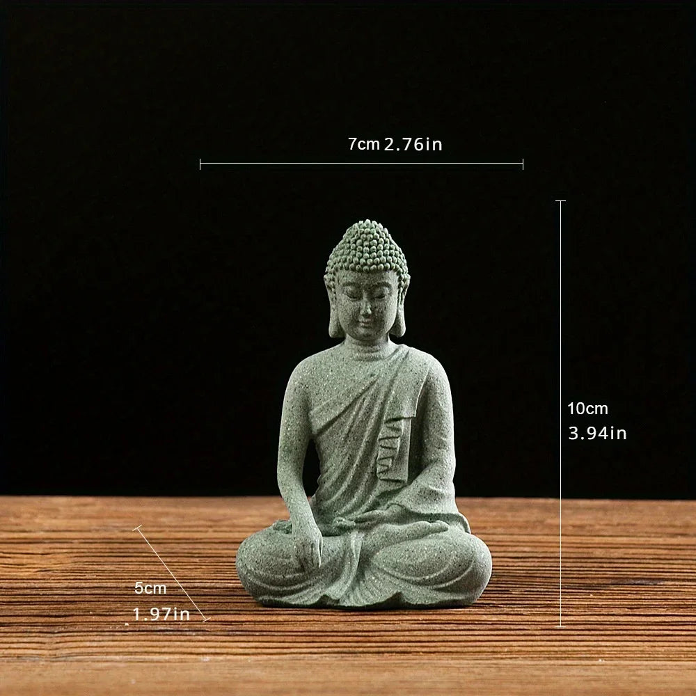 Brunno Figur | Zen-Buddha aus grünem Sandstein für Tisch & Aquarium