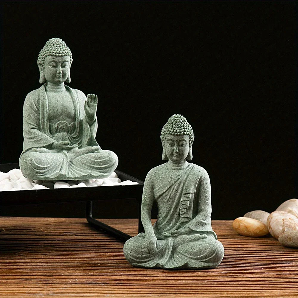 Brunno Figur | Zen-Buddha aus grünem Sandstein für Tisch & Aquarium