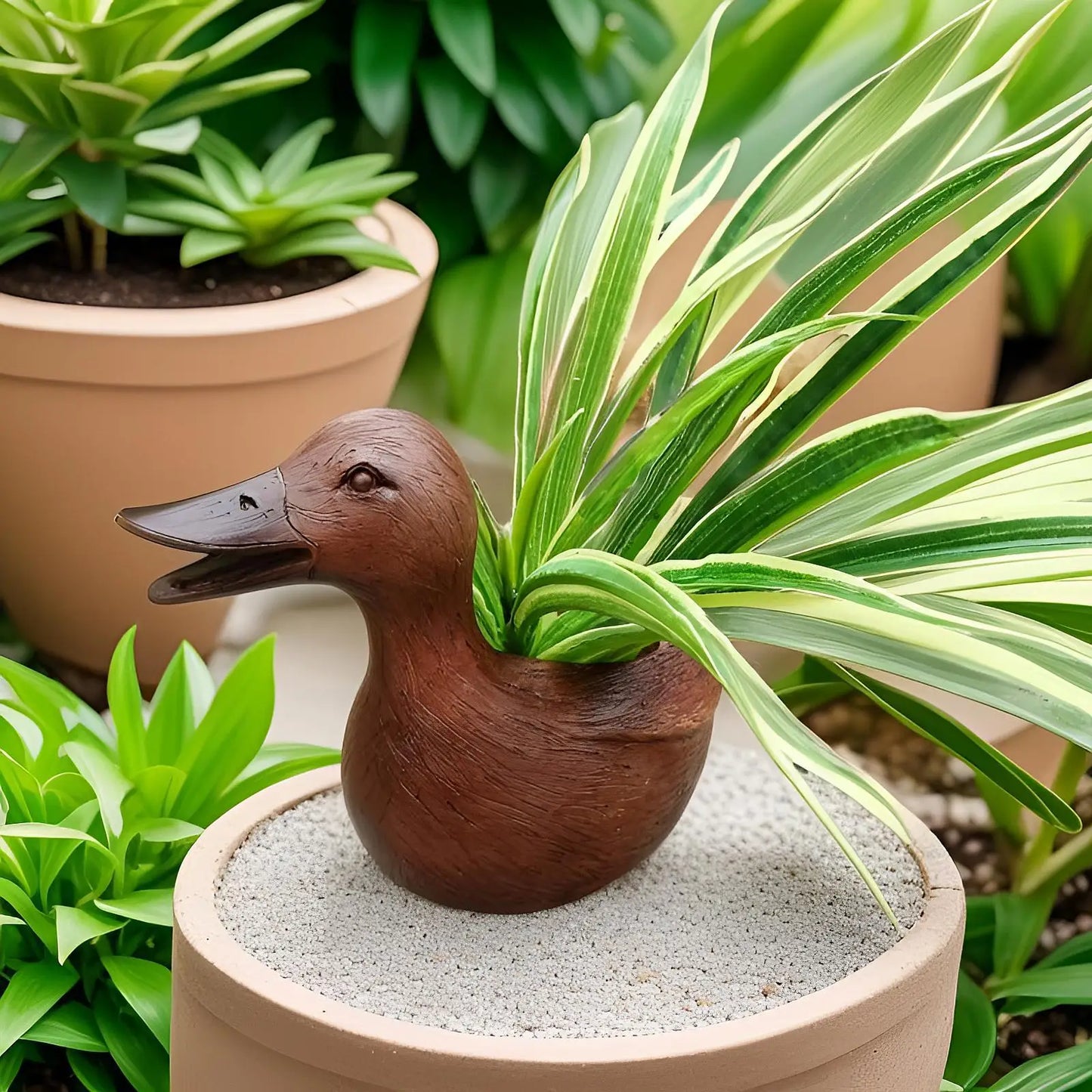 Avinara Duck | Handgefertigter Harz-Pflanztopf in Entenform für Balkon & Garten