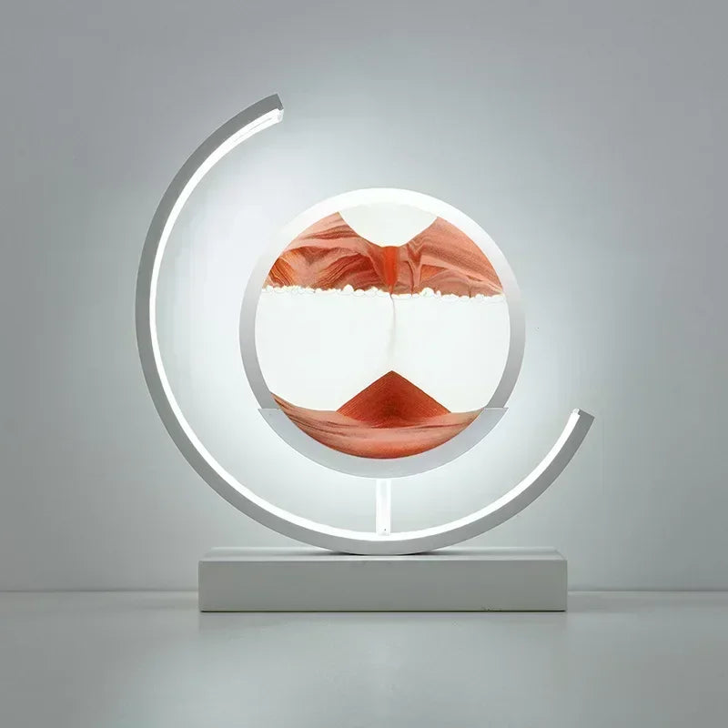 Soluna Drift | LED-Tischlampe mit bewegtem Sandbild & 3D-Stundenglas-Effekt