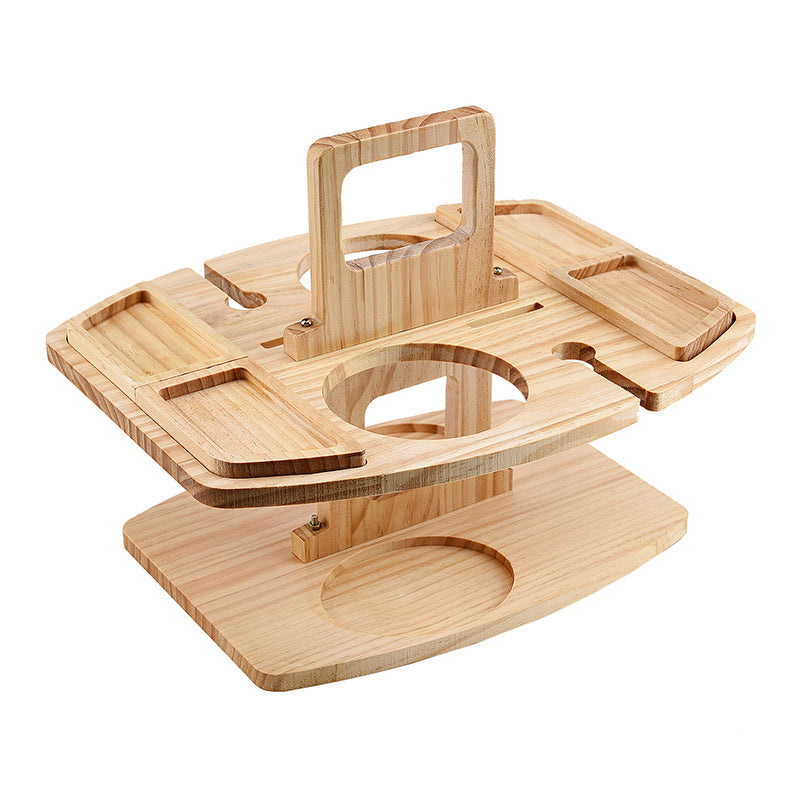 Lunvink Fold | Faltbarer Picknicktisch aus Holz mit Glashaltern und Snackfächern