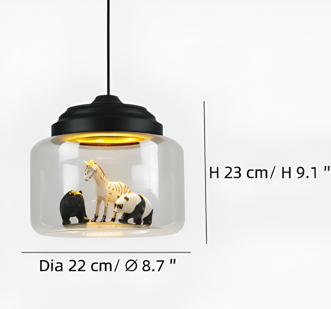 LumiZoo Lampe | LED-Pendelleuchte aus Glas mit Cartoon-Tiermotiv, nordischer Stil