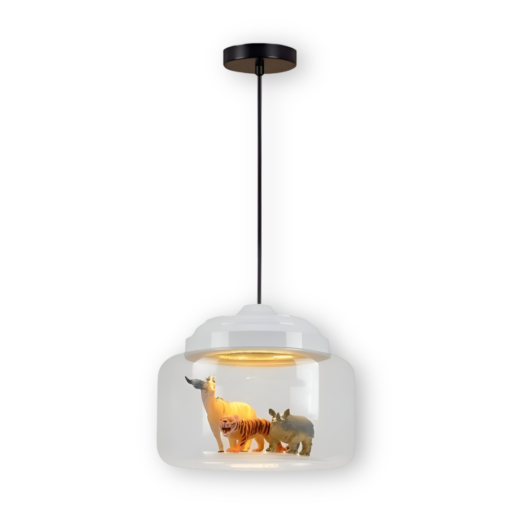 LumiZoo Lampe | LED-Pendelleuchte aus Glas mit Cartoon-Tiermotiv, nordischer Stil