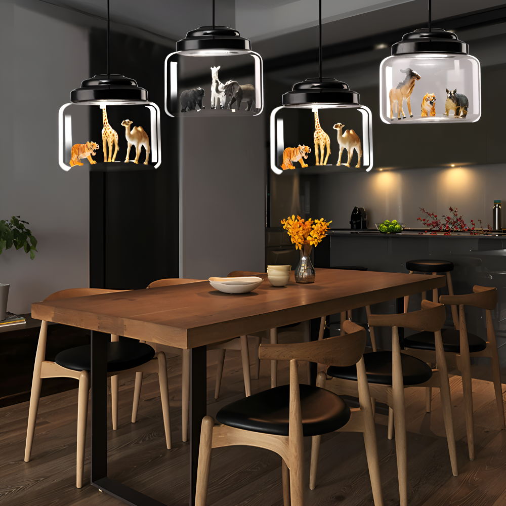 LumiZoo Lampe | LED-Pendelleuchte aus Glas mit Cartoon-Tiermotiv, nordischer Stil