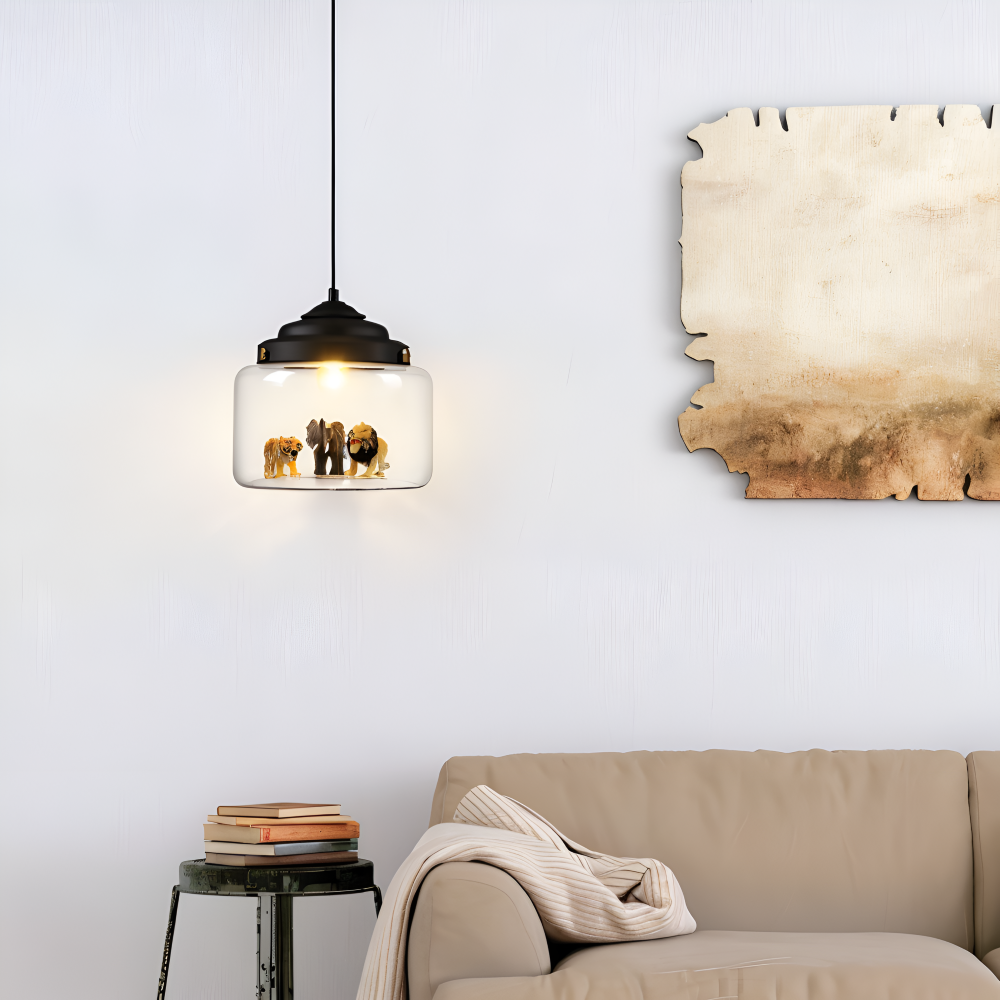 LumiZoo Lampe | LED-Pendelleuchte aus Glas mit Cartoon-Tiermotiv, nordischer Stil