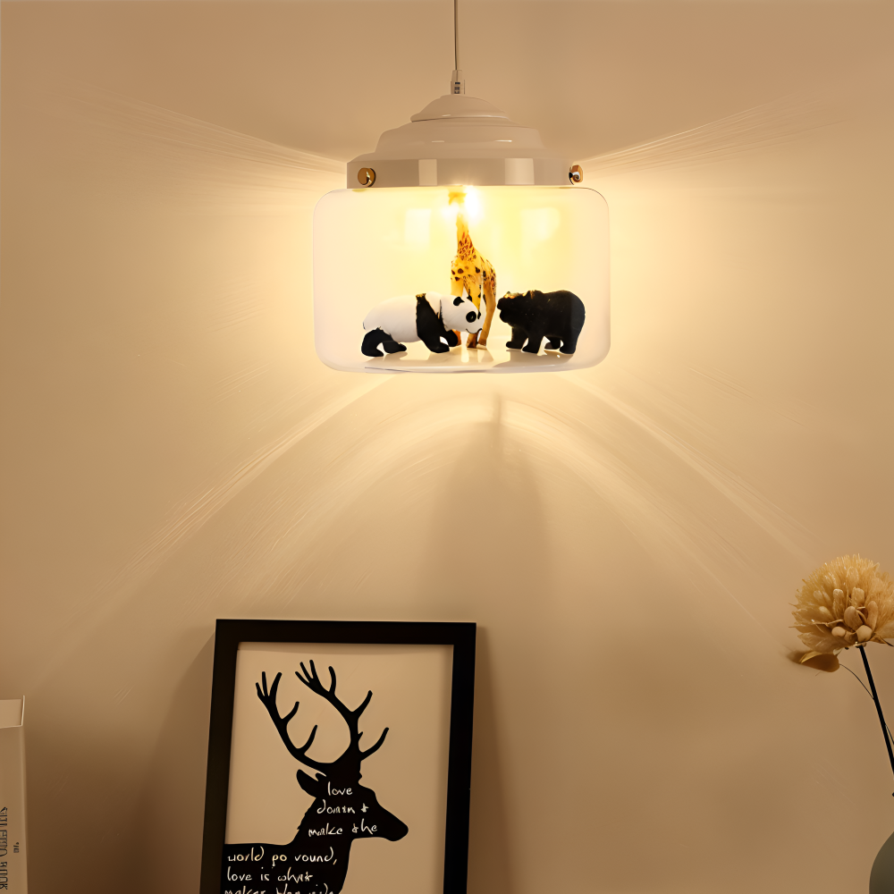 LumiZoo Lampe | LED-Pendelleuchte aus Glas mit Cartoon-Tiermotiv, nordischer Stil