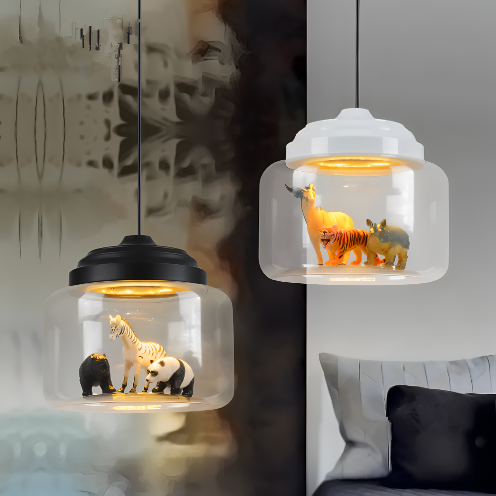 LumiZoo Lampe | LED-Pendelleuchte aus Glas mit Cartoon-Tiermotiv, nordischer Stil