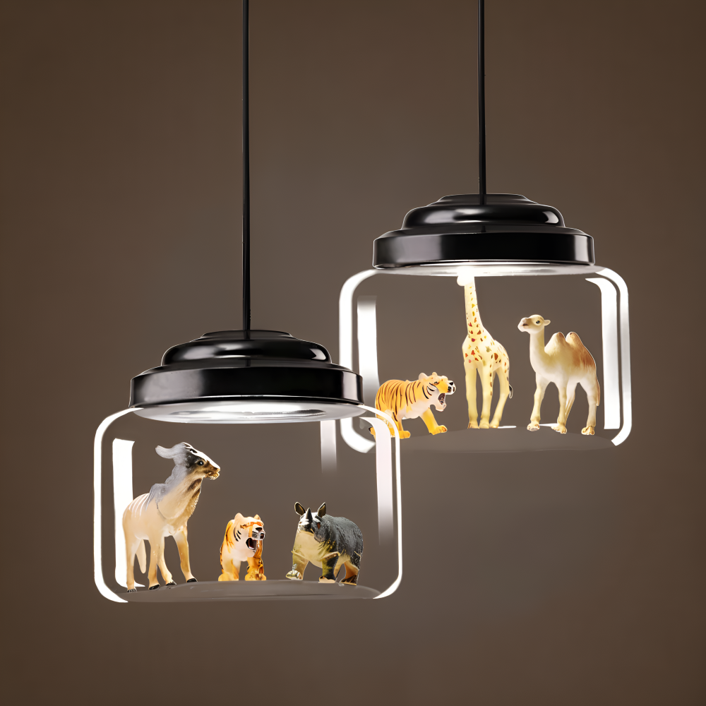 LumiZoo Lampe | LED-Pendelleuchte aus Glas mit Cartoon-Tiermotiv, nordischer Stil
