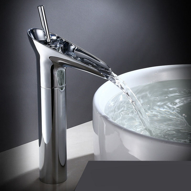 Cascade Vintage waterval wastafelkraan | Antieke messing mengkraan met enkele hendel